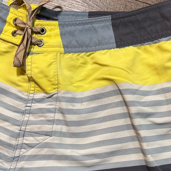 Patagonia Men's Swim Shorts - Yellow, Blue, Gray Stripes - Picture 8 of 10